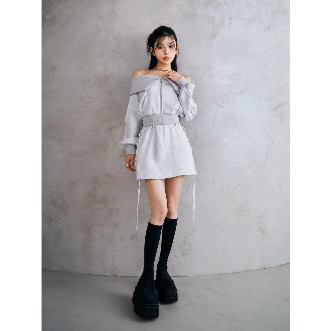 ダーリッチ Darich レースアップスウェットミニスカート （ライト