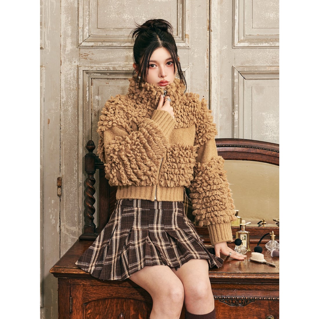 ダーリッチ Darich サイドベルトチェックミニスカート （ブラウン