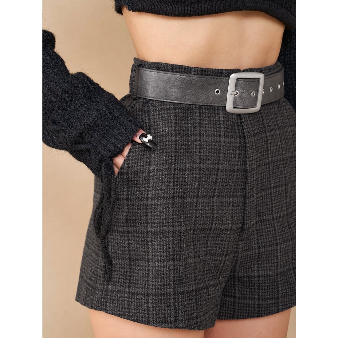 ダーリッチ Darich ハイウエストチェックショートパンツ （ブラウン