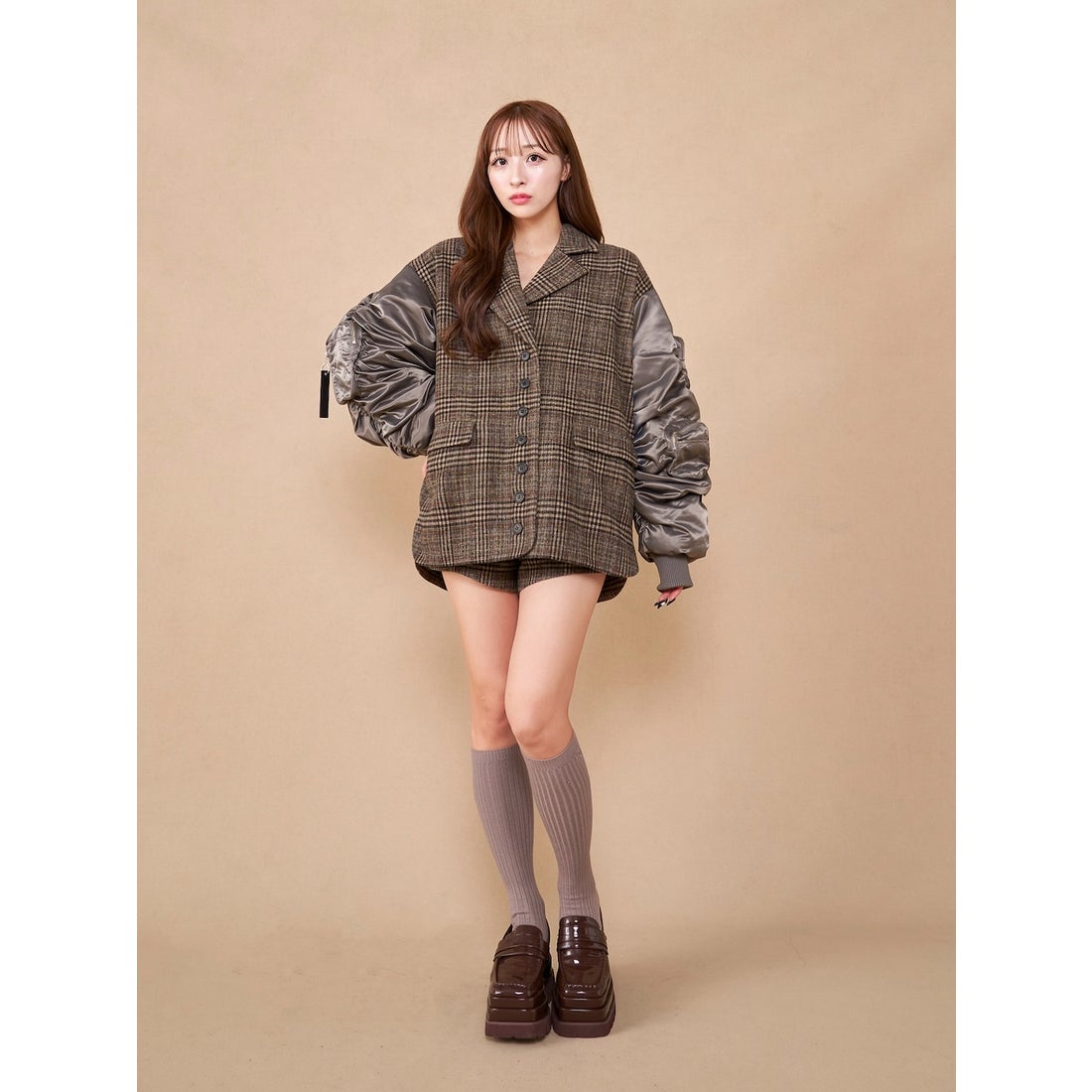 ダーリッチ Darich ハイウエストチェックショートパンツ （ブラウン