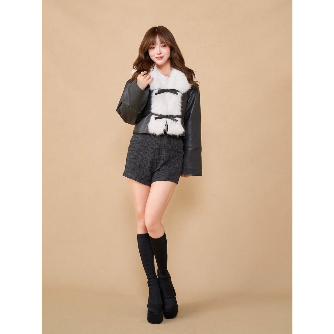 ダーリッチ Darich ハイウエストチェックショートパンツ （ブラウン