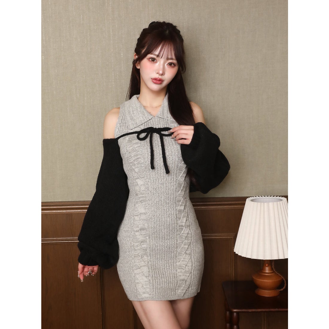 ダーリッチ Darich ショートボレロニットミニワンピース （グレー