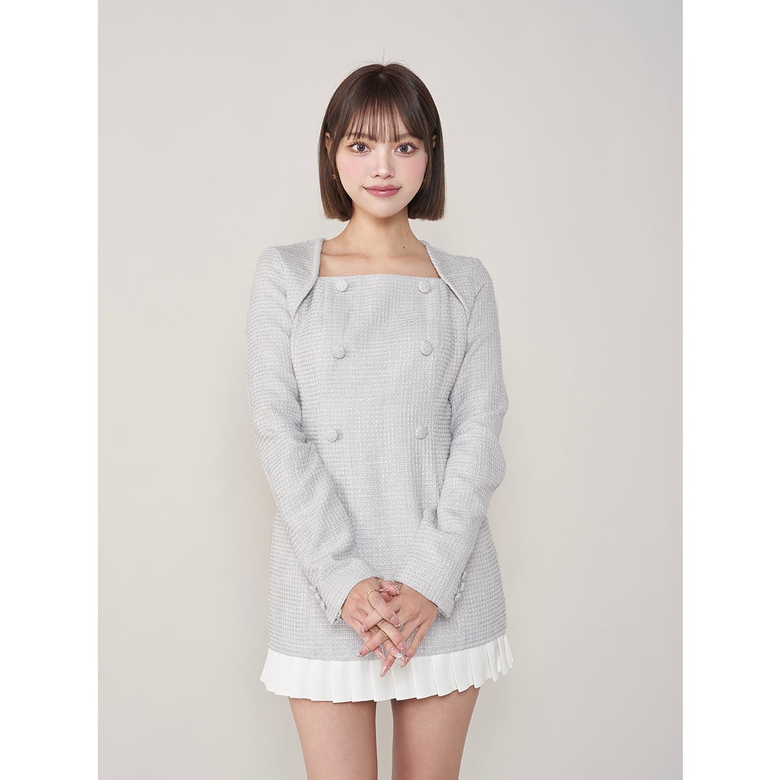 ダーリッチ Darich プリーツドッキングツイードミニワンピース