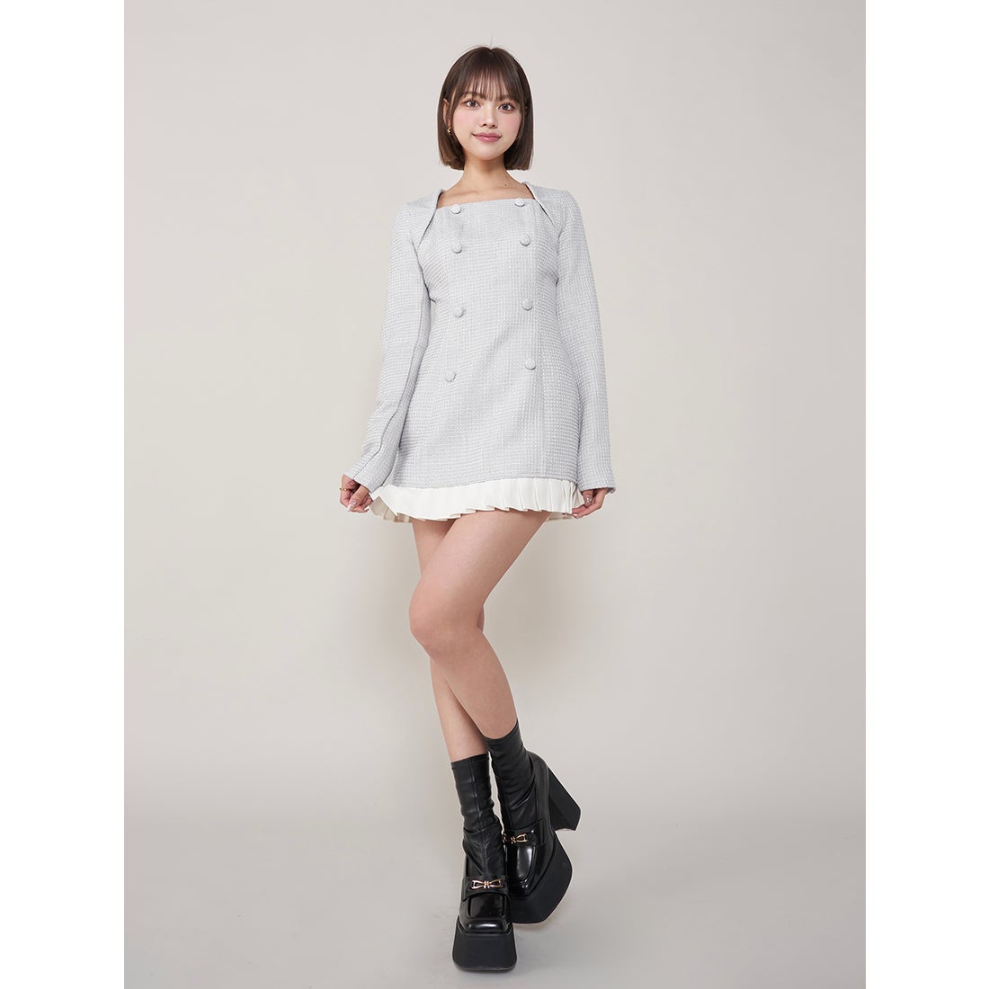 ダーリッチ Darich プリーツドッキングツイードミニワンピース