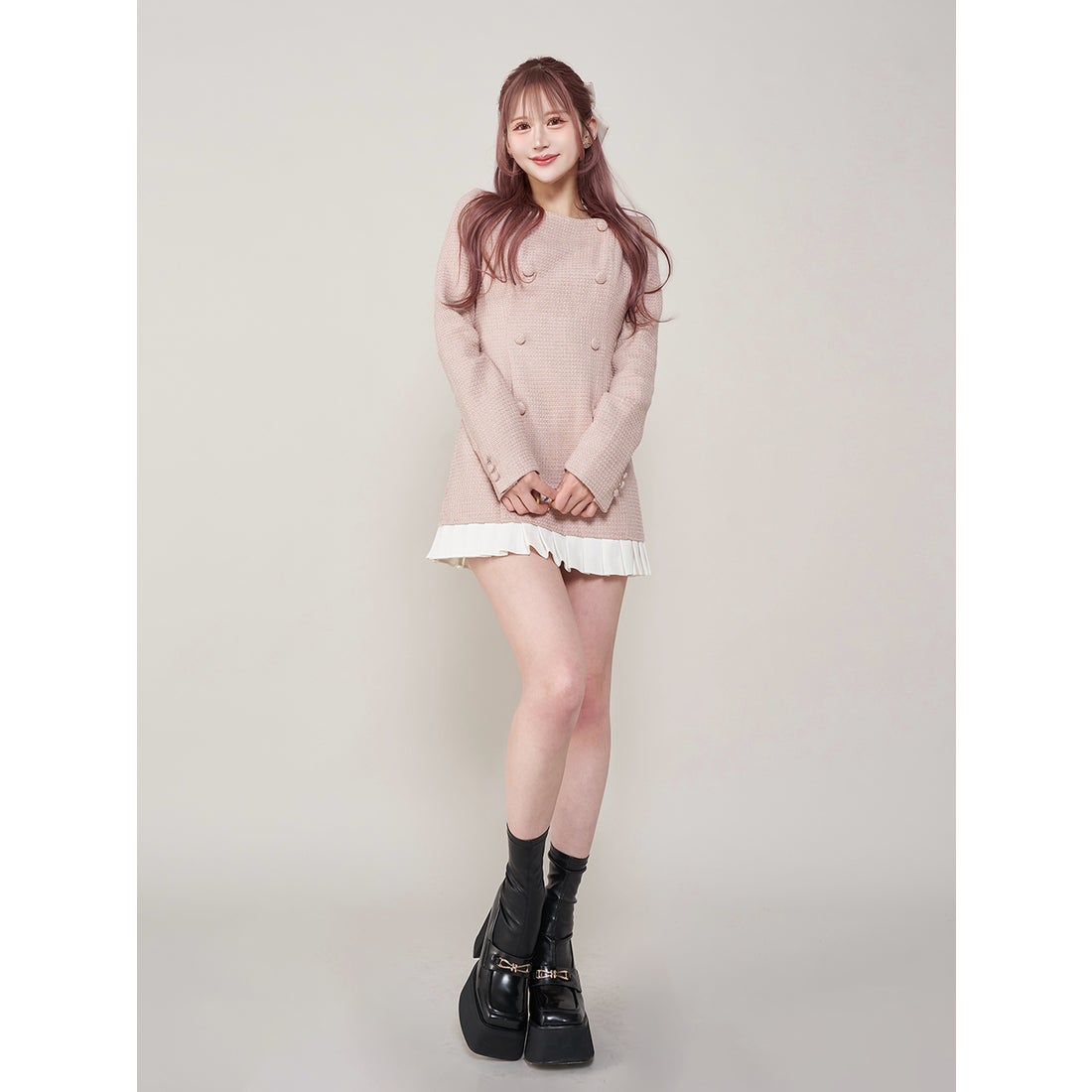 ダーリッチ Darich プリーツドッキングツイードミニワンピース