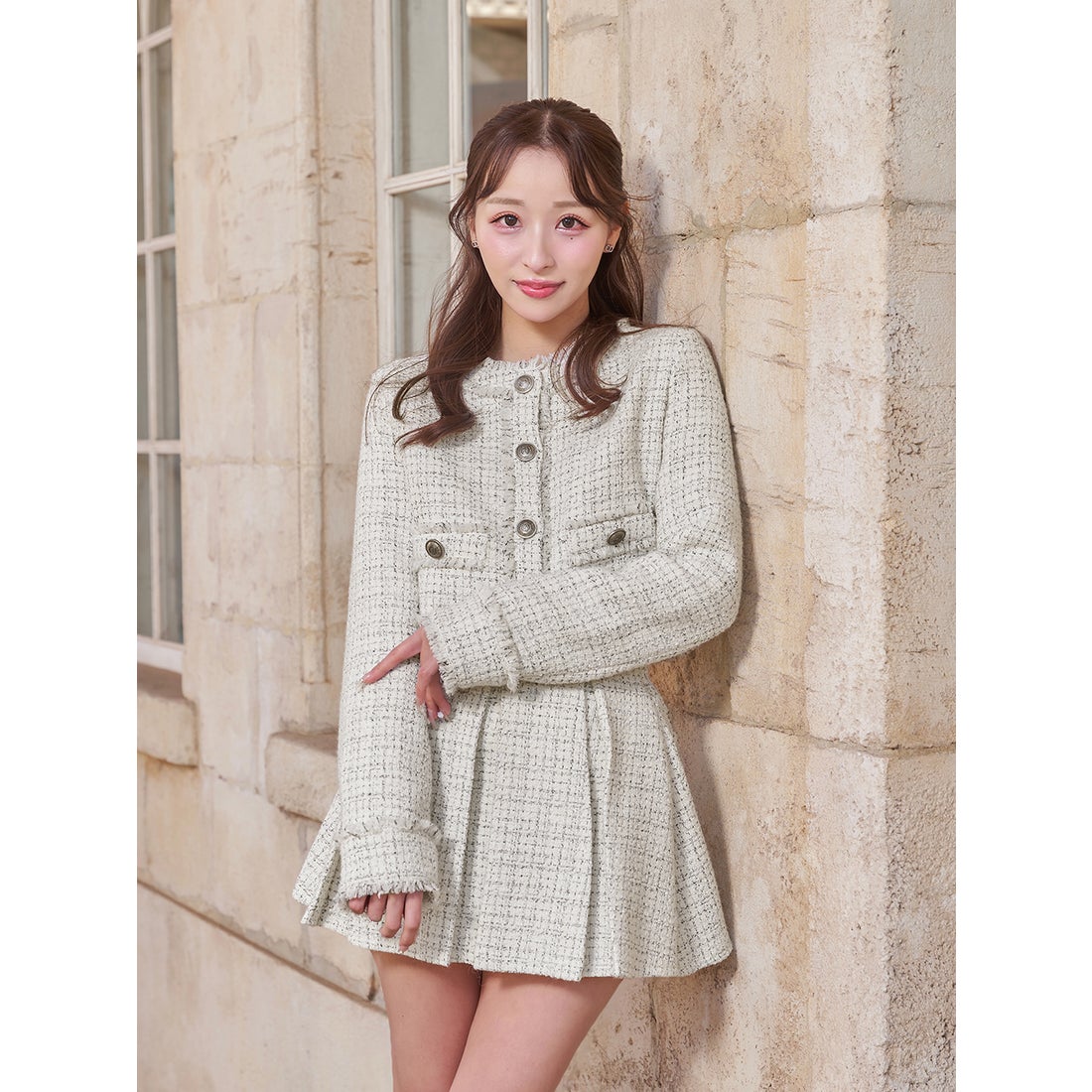 ダーリッチ Darich コンパクトフリンジツイードジャケット （サックス