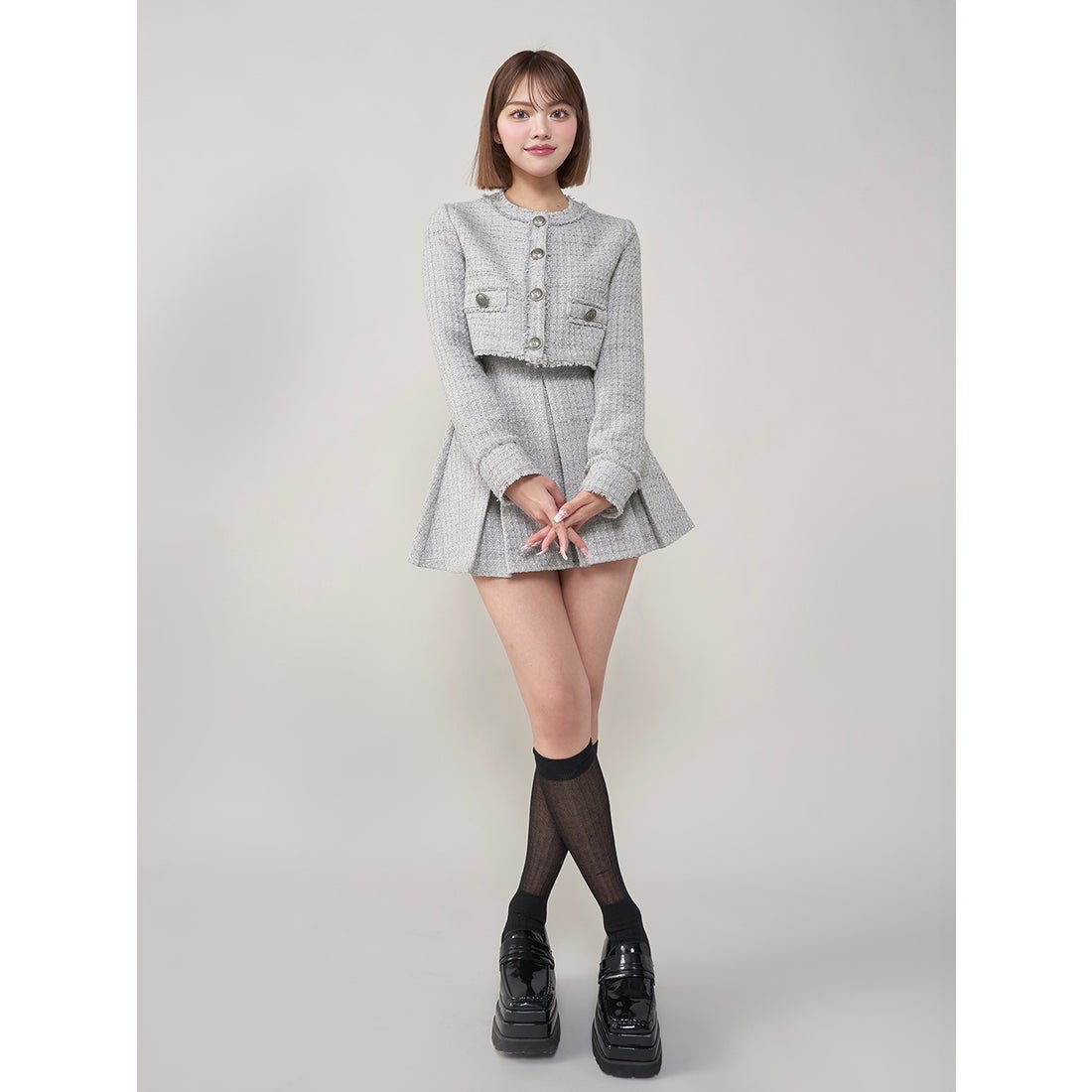 ダーリッチ Darich コンパクトフリンジツイードジャケット （サックス