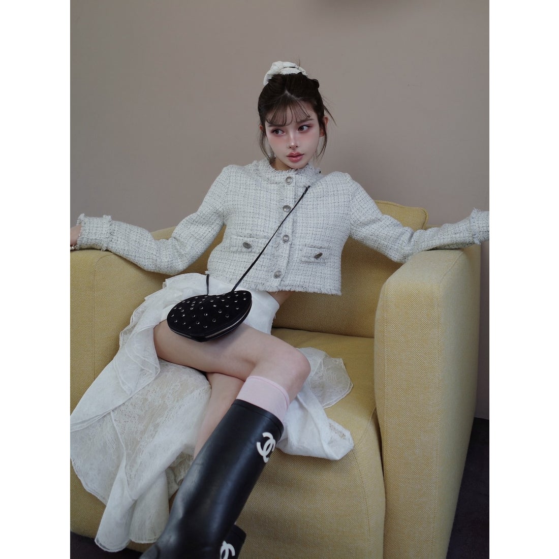 ダーリッチ Darich コンパクトフリンジツイードジャケット （サックス