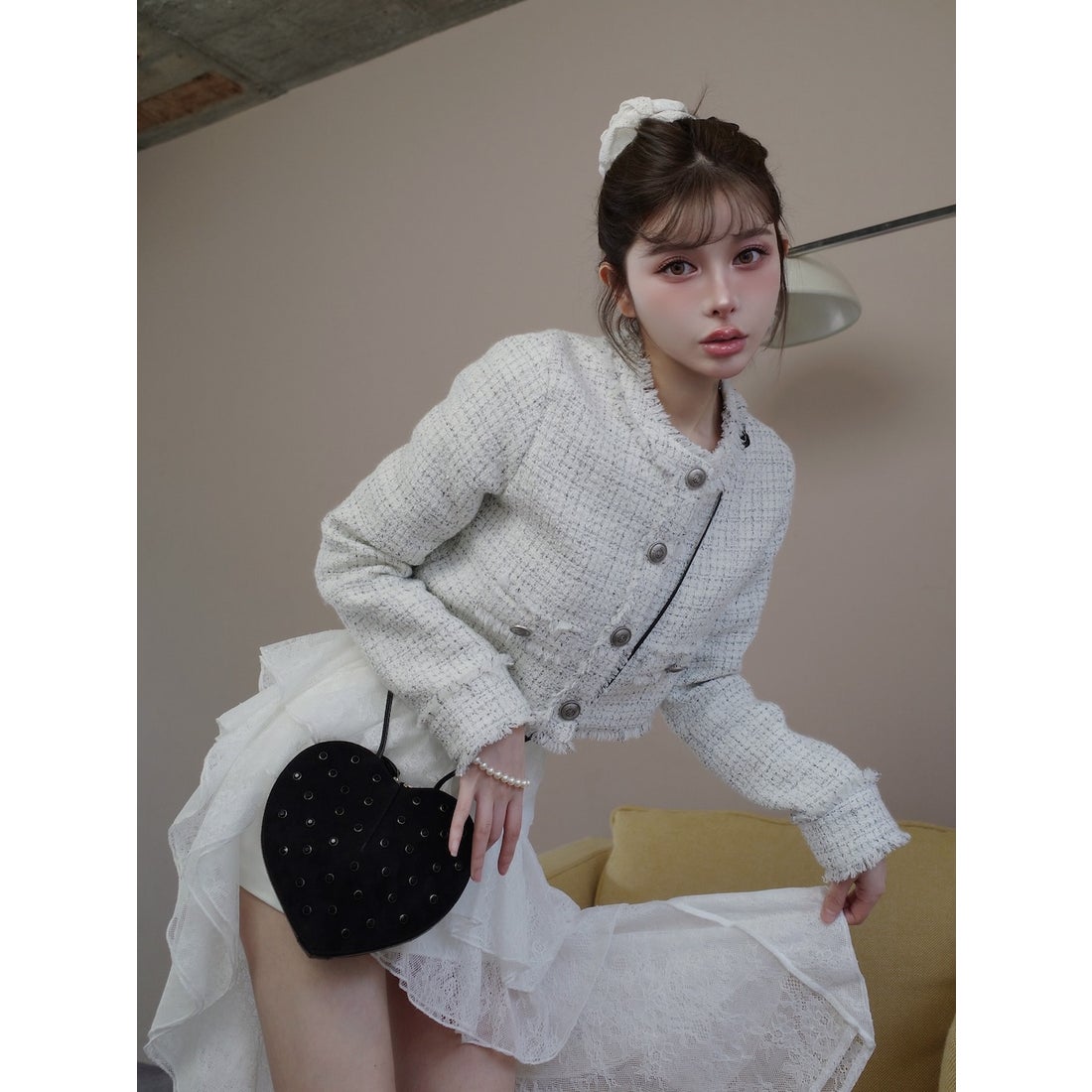 ダーリッチ Darich コンパクトフリンジツイードジャケット （ホワイト