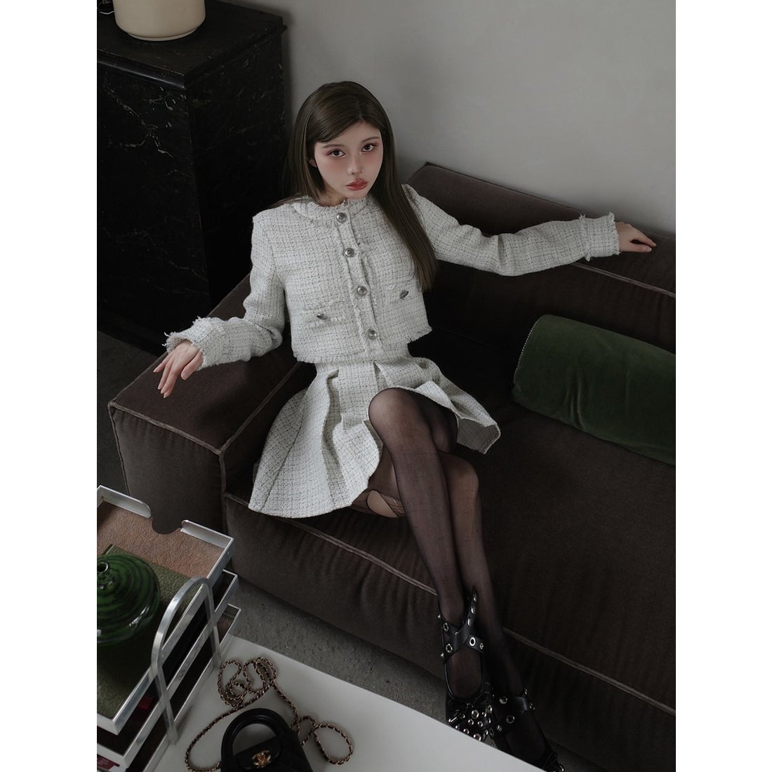 ダーリッチ Darich コンパクトフリンジツイードジャケット （ホワイト