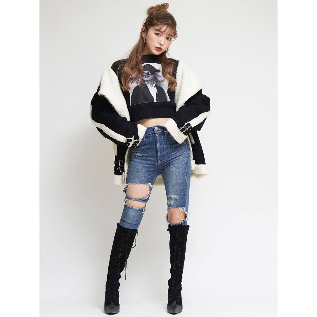 ダーリッチ Darich スエードルーズライダースボアコート （ブラック