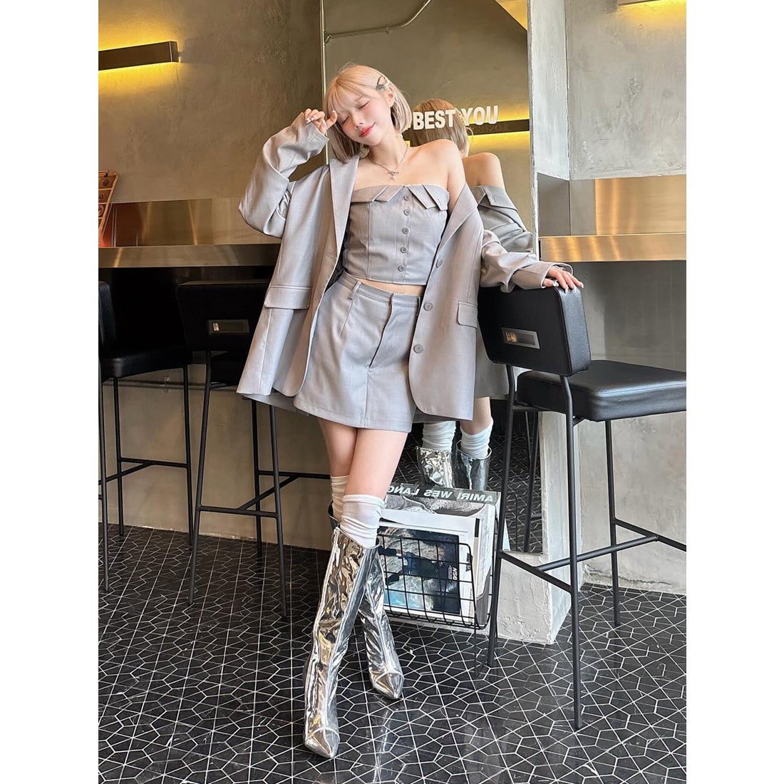 ダーリッチ Darich オーバーサイズテーラードジャケット （グレー