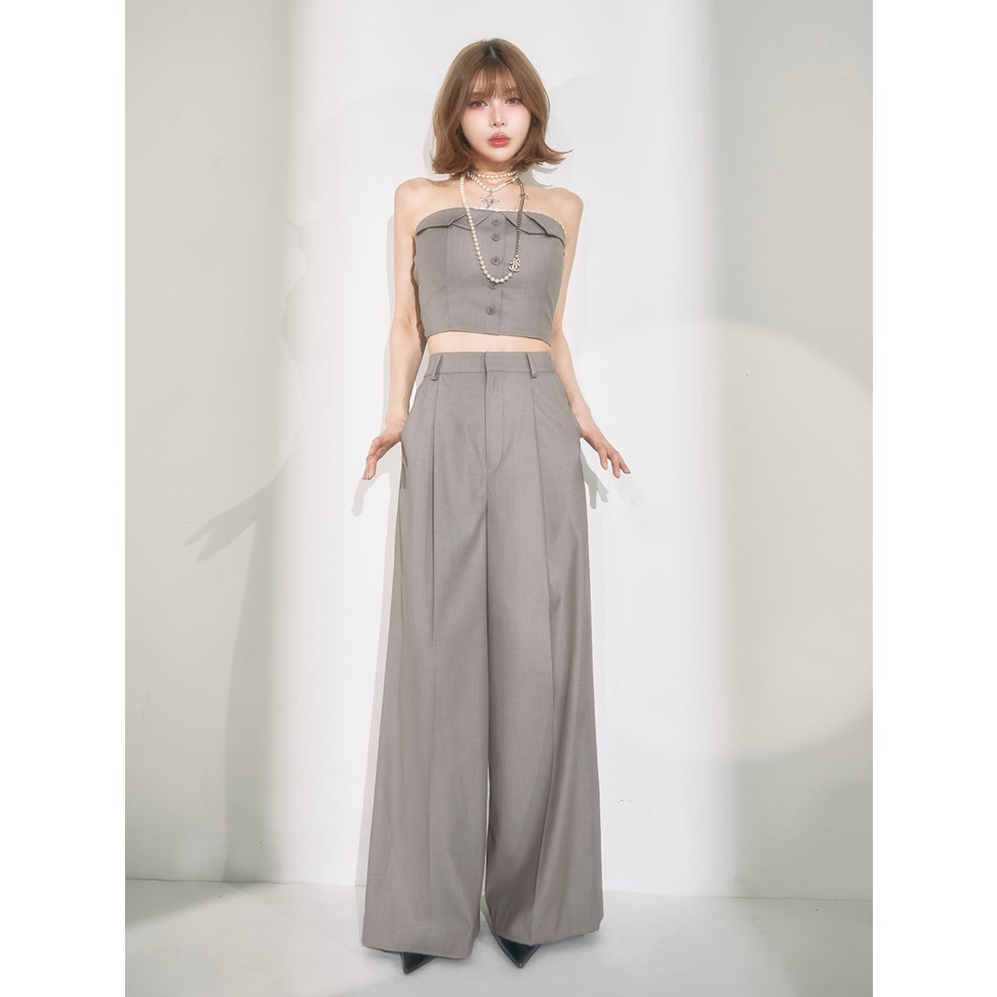 ダーリッチ Darich カラーデザインベアトップ （グレー