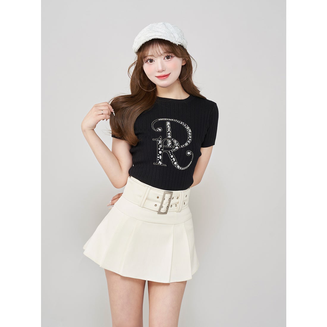 ダーリッチ Darich DRビジューリブニットトップス （ブラック） -靴