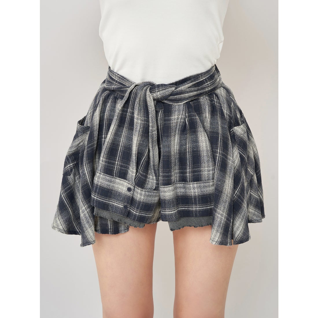 ダーリッチ Darich レイヤードチェックショートパンツ （ネイビー