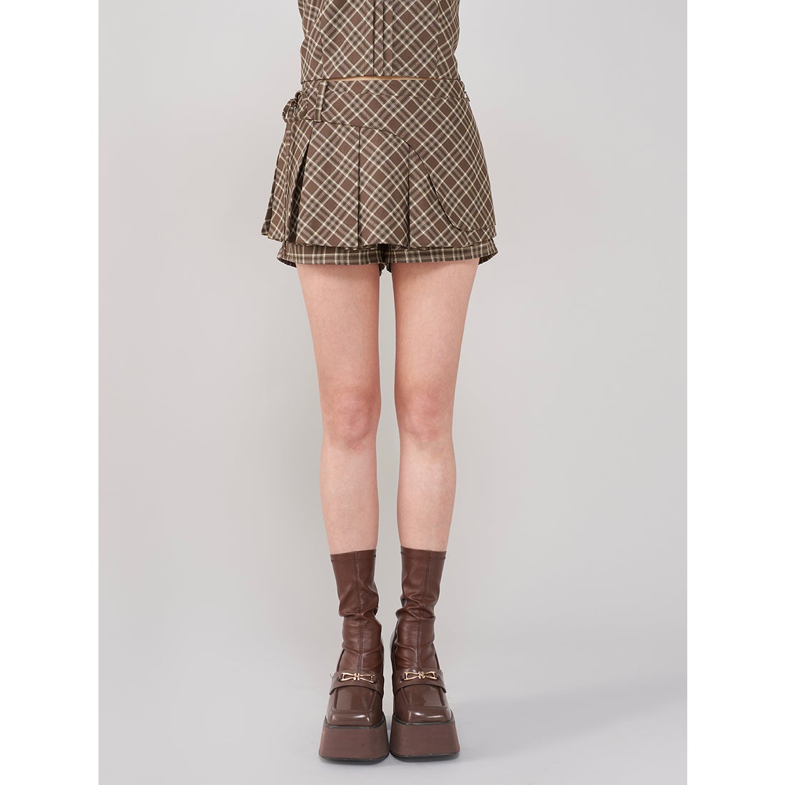 ダーリッチ Darich チェックスカートライクショートパンツ （ブラウン