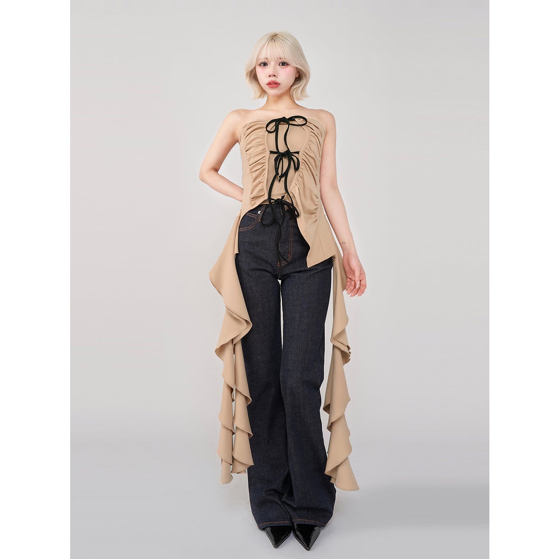 ダーリッチ Darich カスケードフリルベアトップ （ベージュ