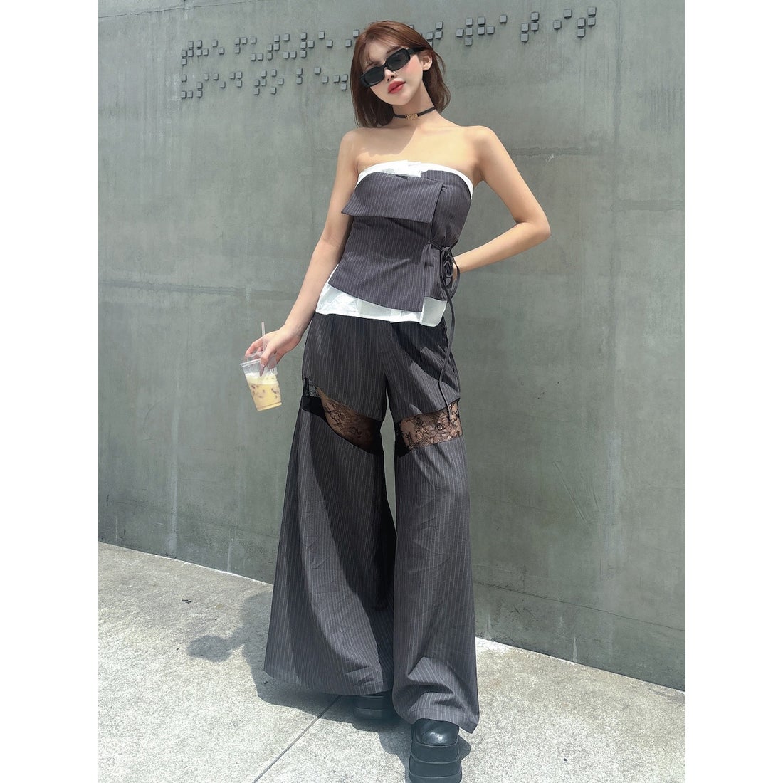 ダーリッチ Darich ラップデザインシャツベアトップ （グレー