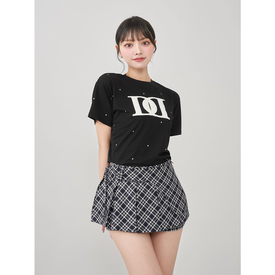 ダーリッチ Darich キルティングアップリケビジューTシャツ （ブラック