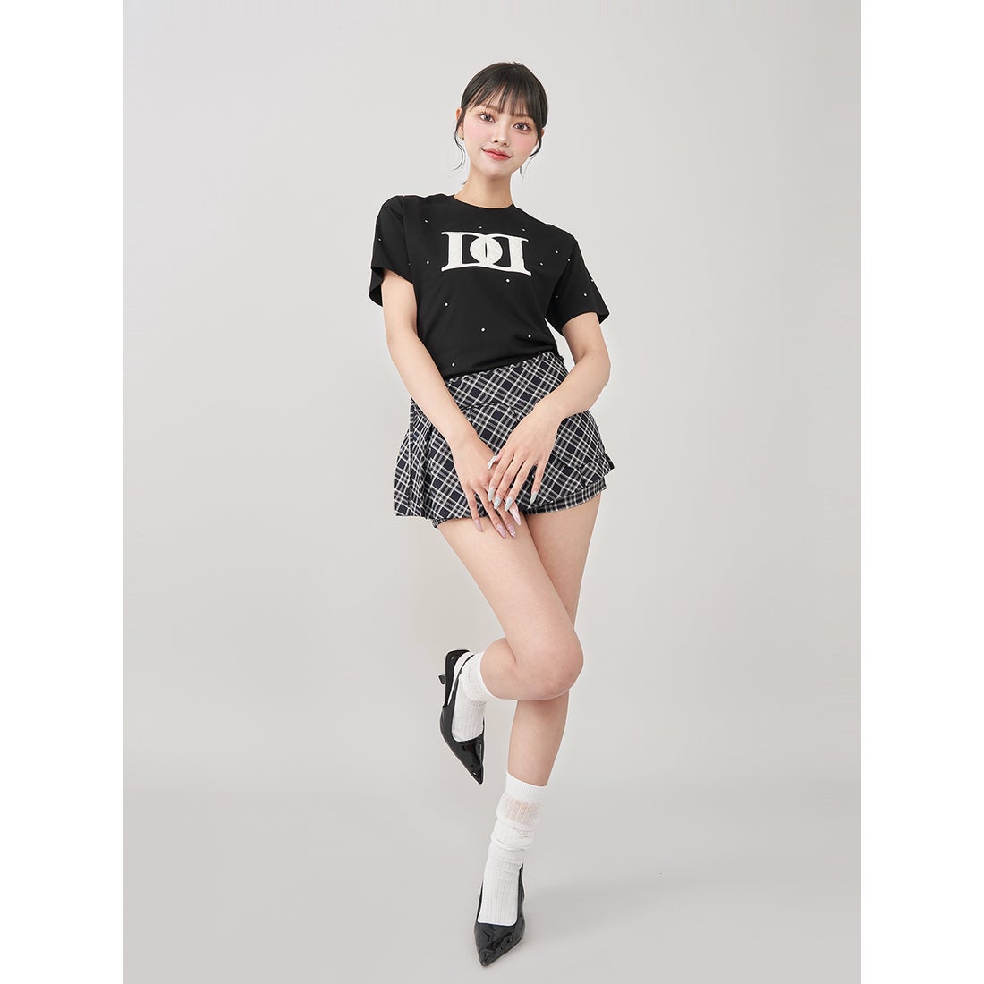 ダーリッチ Darich キルティングアップリケビジューTシャツ （ブラック