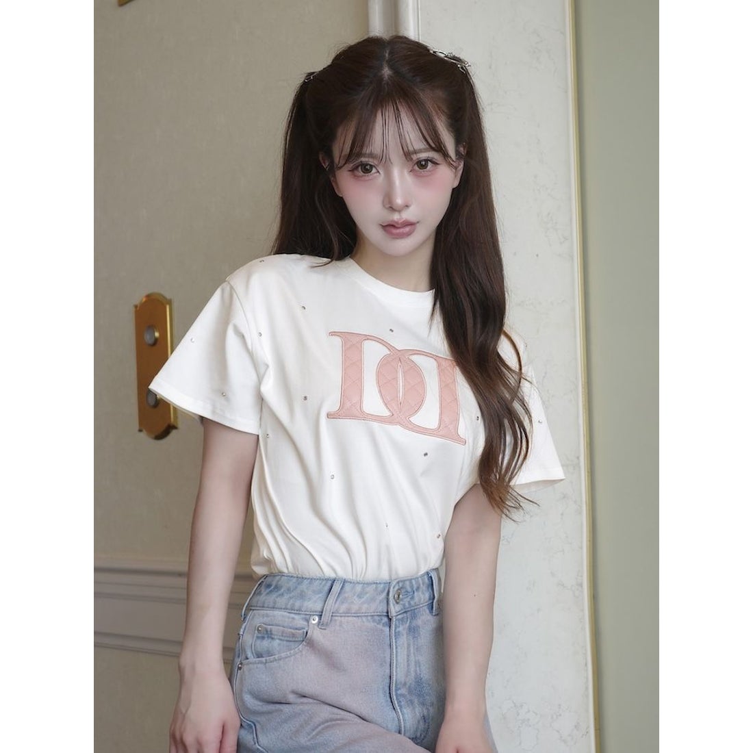 ダーリッチ Darich キルティングアップリケビジューTシャツ （ブラック