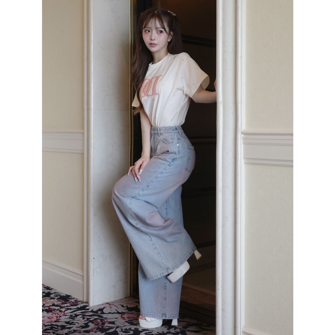 ダーリッチ Darich キルティングアップリケビジューTシャツ （ブラック