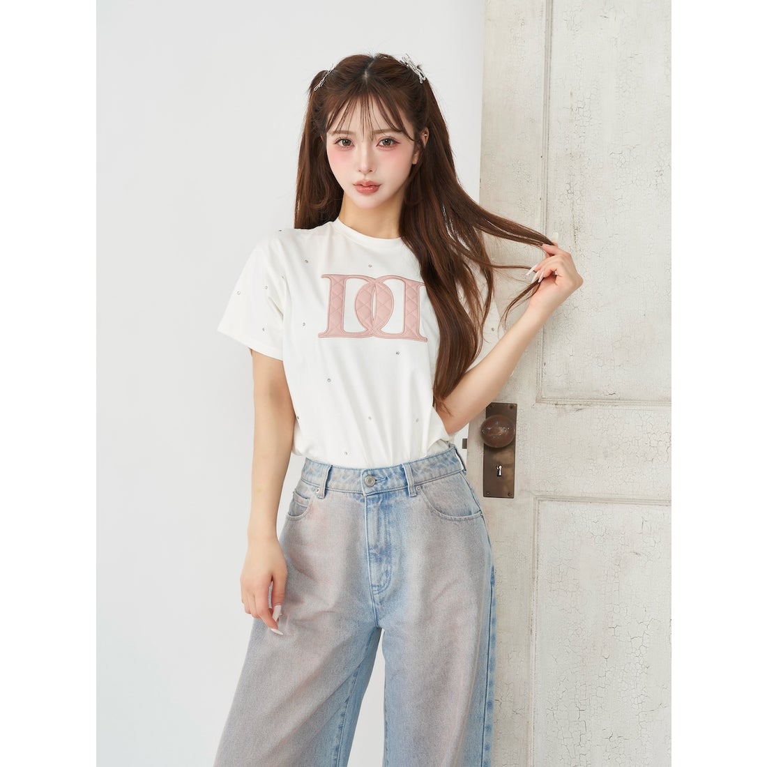 ダーリッチ Darich キルティングアップリケビジューTシャツ （ホワイト