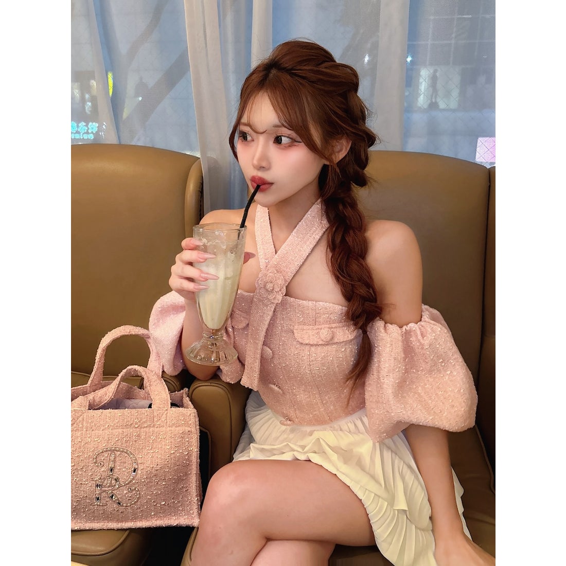 ダーリッチ Darich ホルターネックオフショルツイードトップス