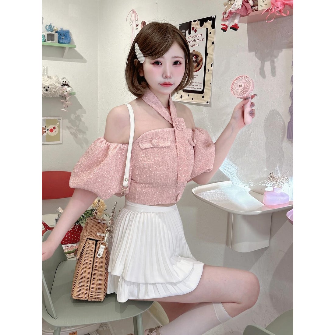 ダーリッチ Darich ホルターネックオフショルツイードトップス