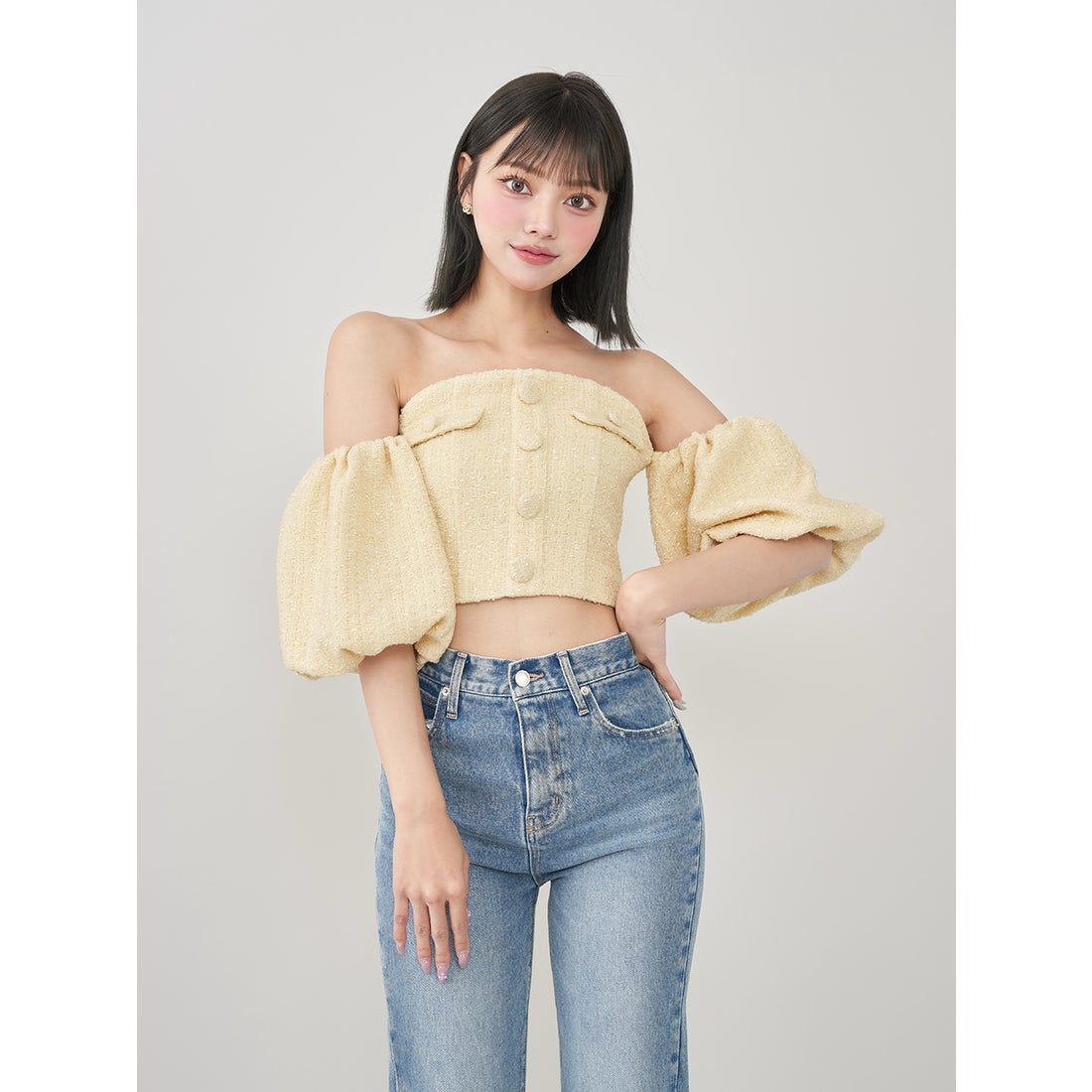 ダーリッチ Darich ホルターネックオフショルツイードトップス