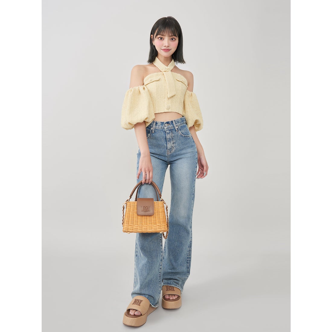 ダーリッチ Darich ホルターネックオフショルツイードトップス