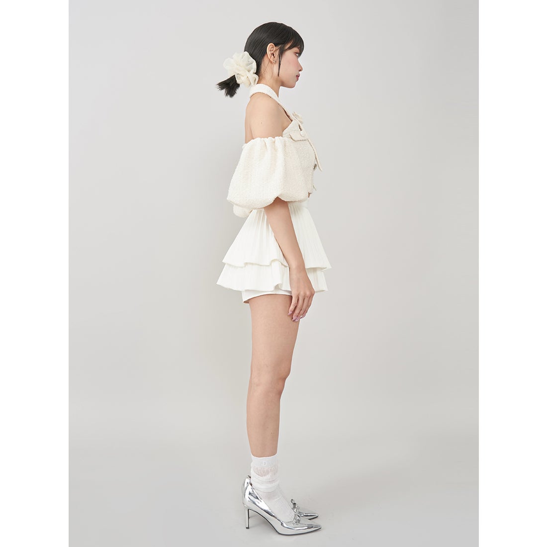 ダーリッチ Darich ホルターネックオフショルツイードトップス