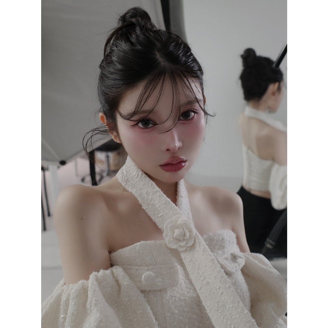 ダーリッチ Darich ホルターネックオフショルツイードトップス