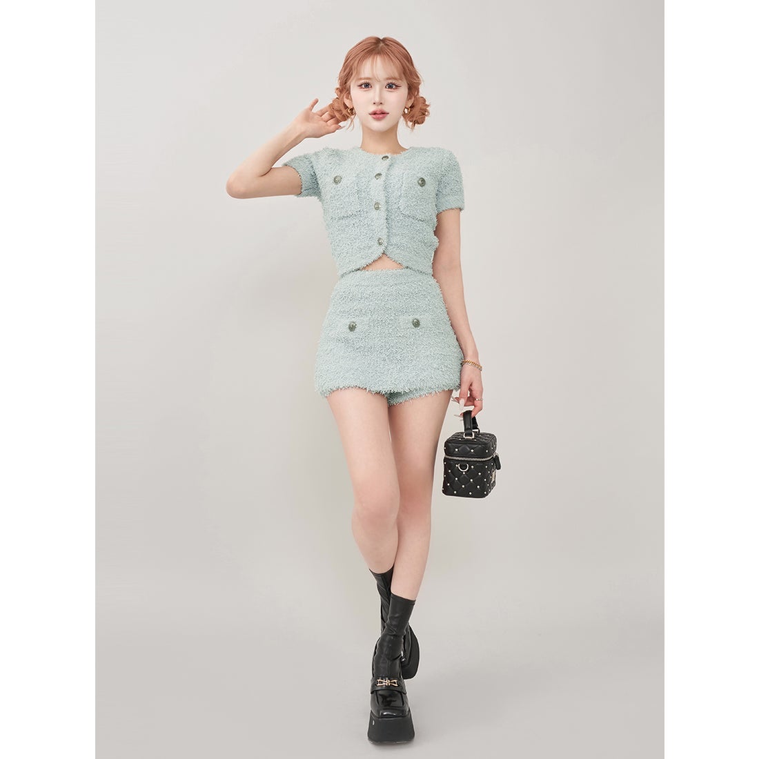 ダーリッチ Darich カラーツイードニットセットアップ （サックス