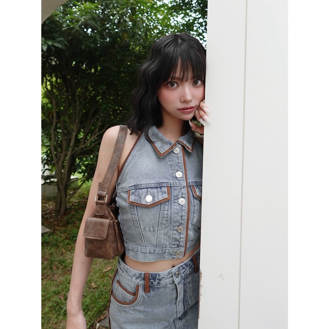 ダーリッチ Darich スウェードパイピングデニムトップス （ブルー