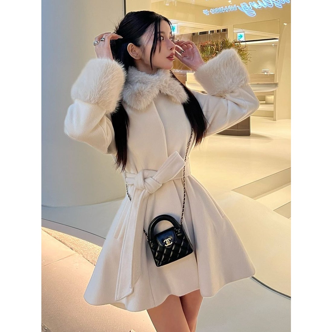 ダーリッチ Darich ウエストベルトメルトンコート （アイボリー） -靴