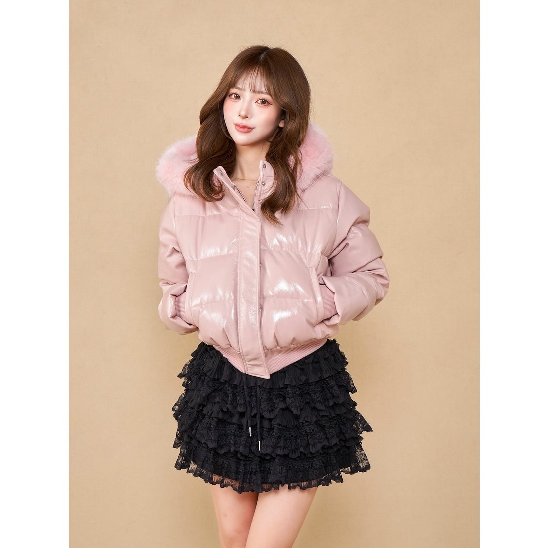 ダーリッチ Darich フェイクパテントレザーダウンジャケット （ピンク