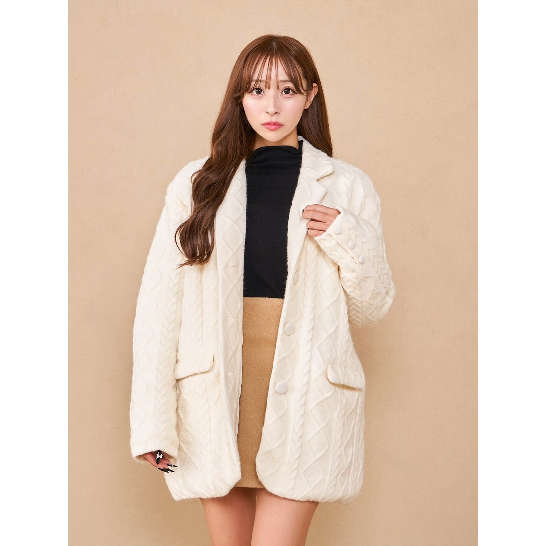 ダーリッチ Darich ケーブルニットジャケットコート （アイボリー