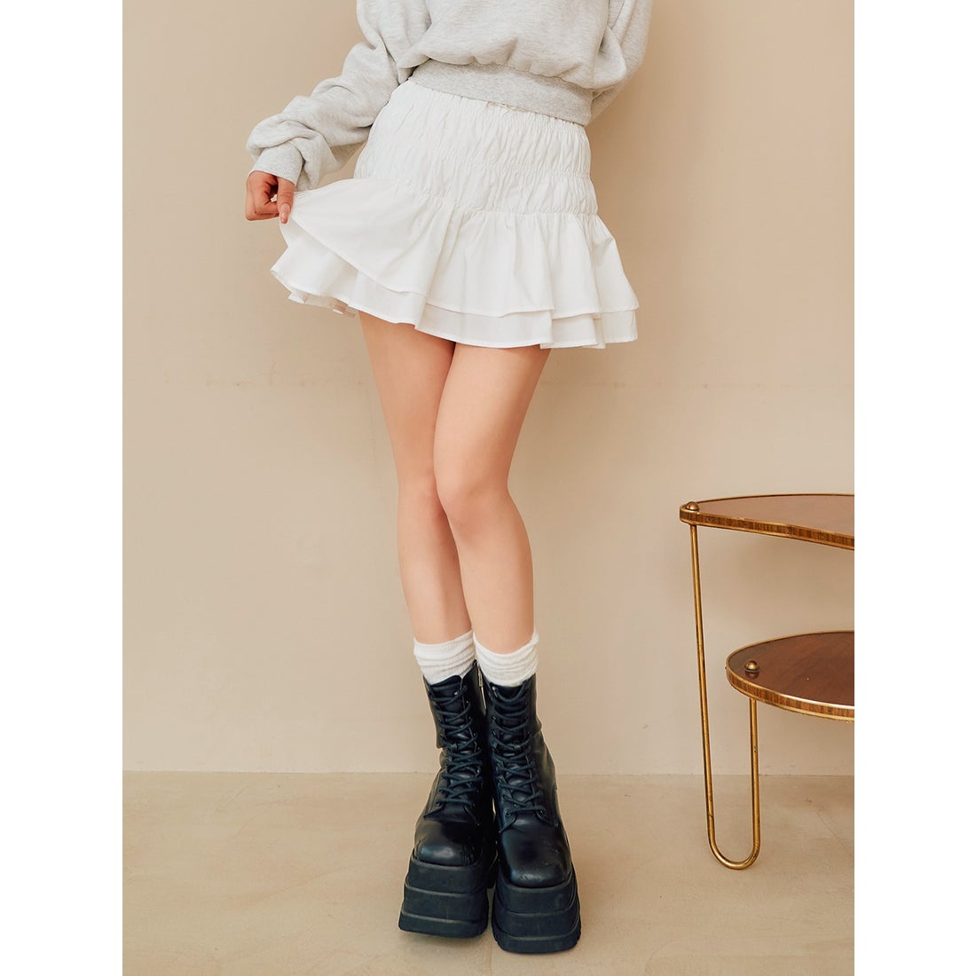 ダーリッチ Darich シャーリングフリルミニスカート （ホワイト