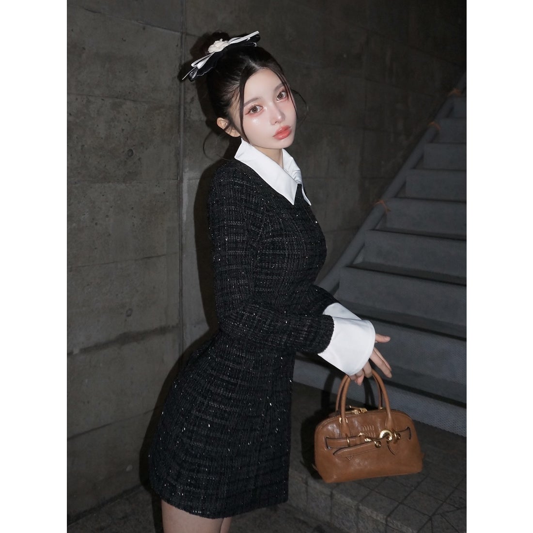 ダーリッチ Darich クラシカルボウタイツイードミニワンピース