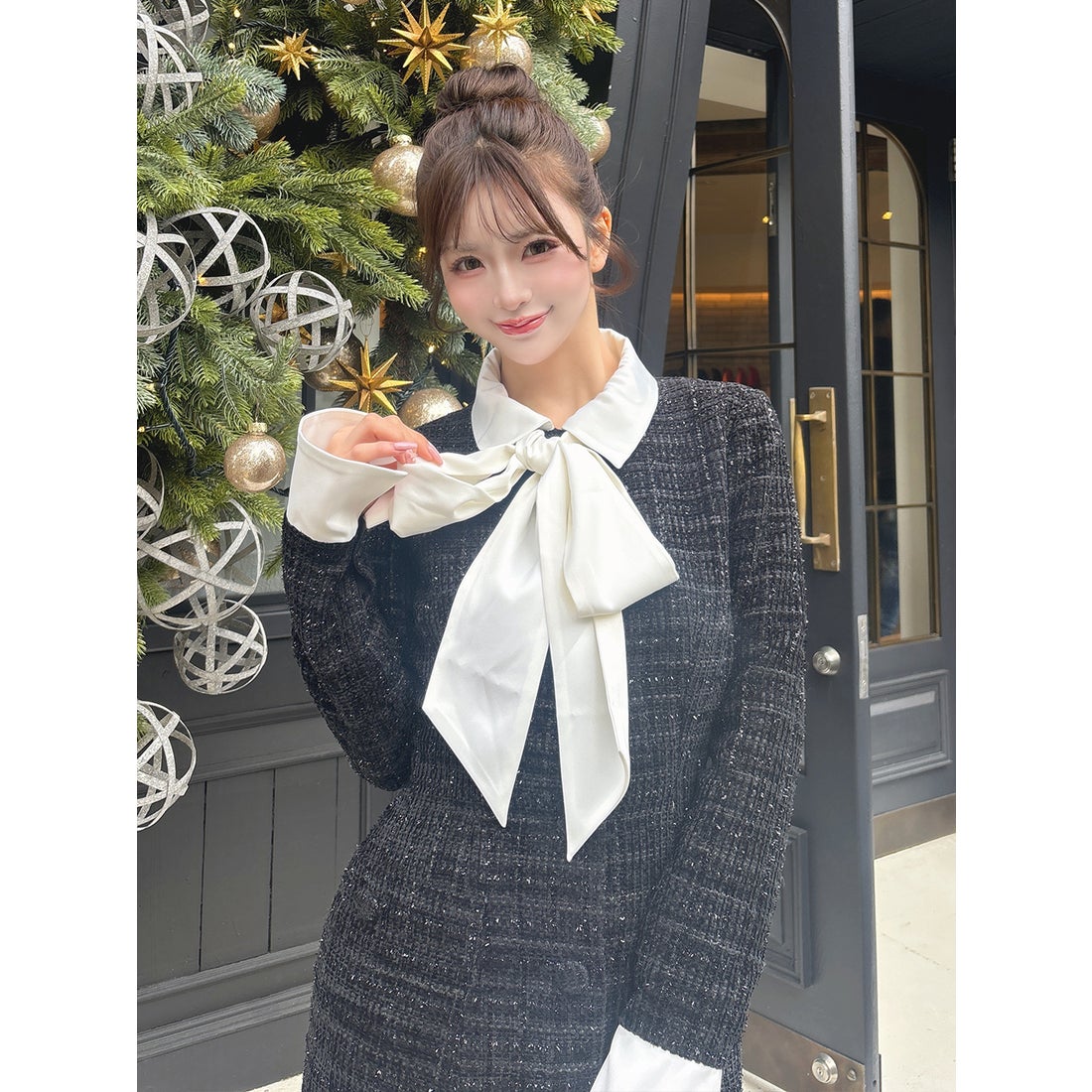 ダーリッチ Darich クラシカルボウタイツイードミニワンピース