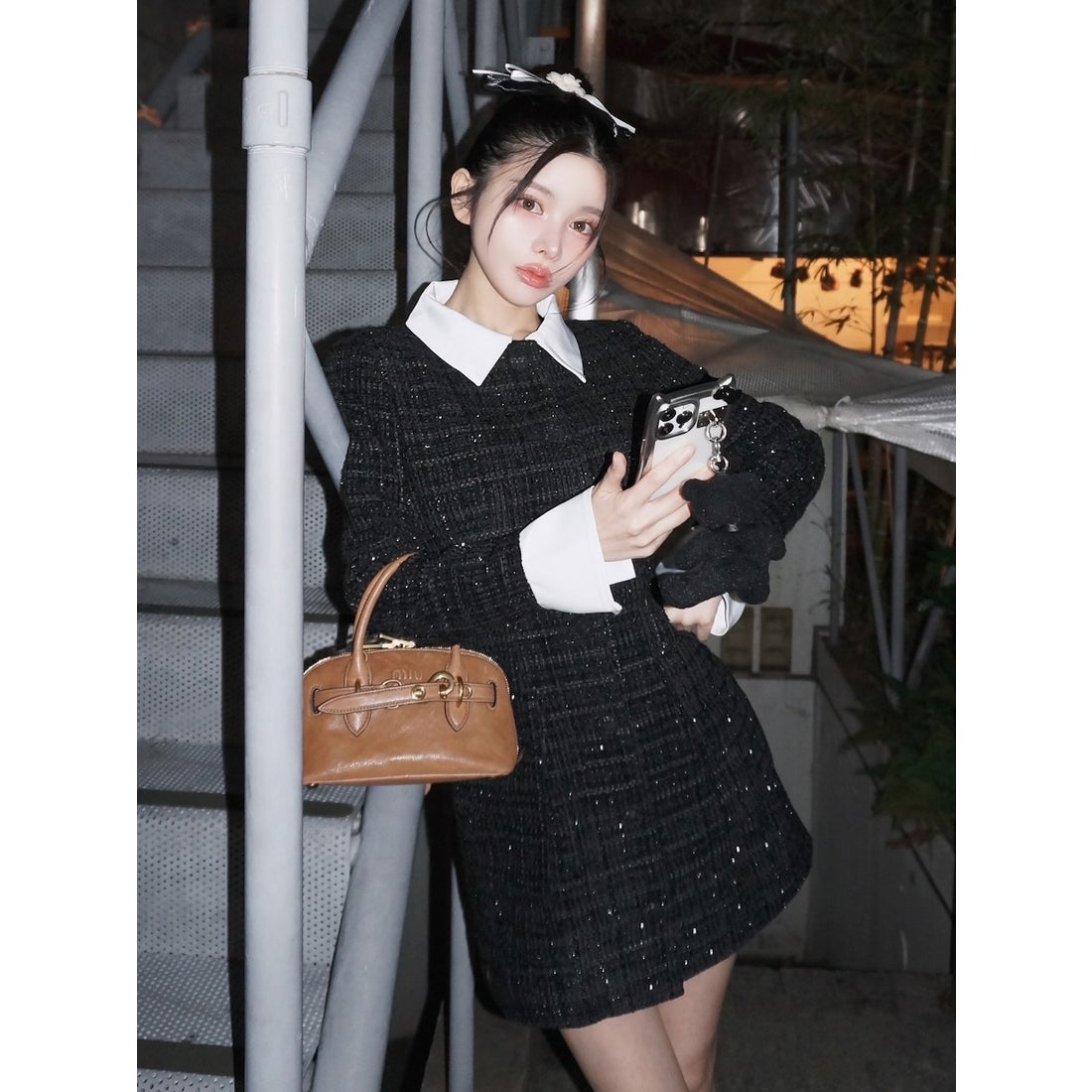 ダーリッチ Darich クラシカルボウタイツイードミニワンピース