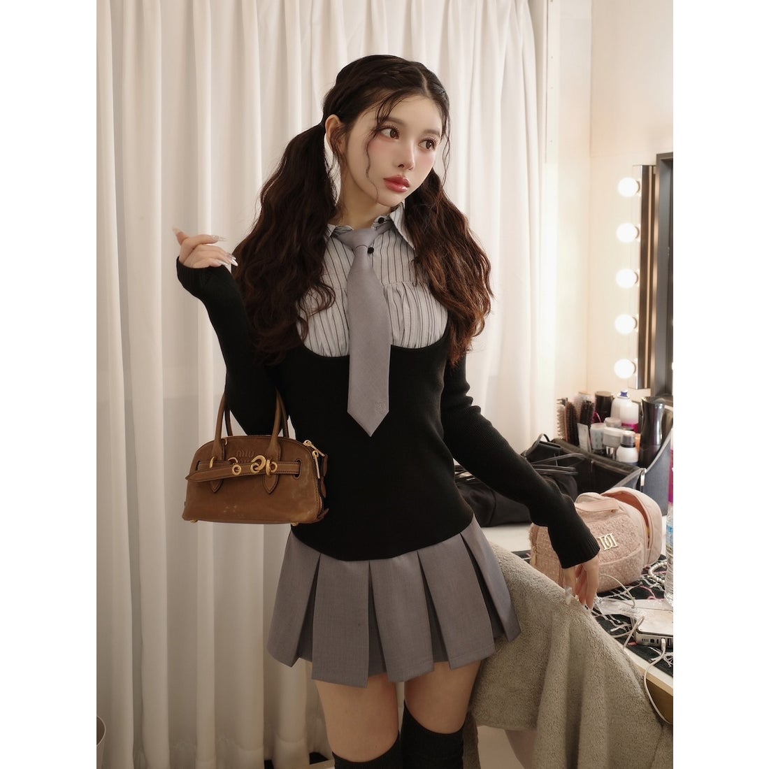 ダーリッチ Darich シャツドッキングニットミニワンピース （ブラック