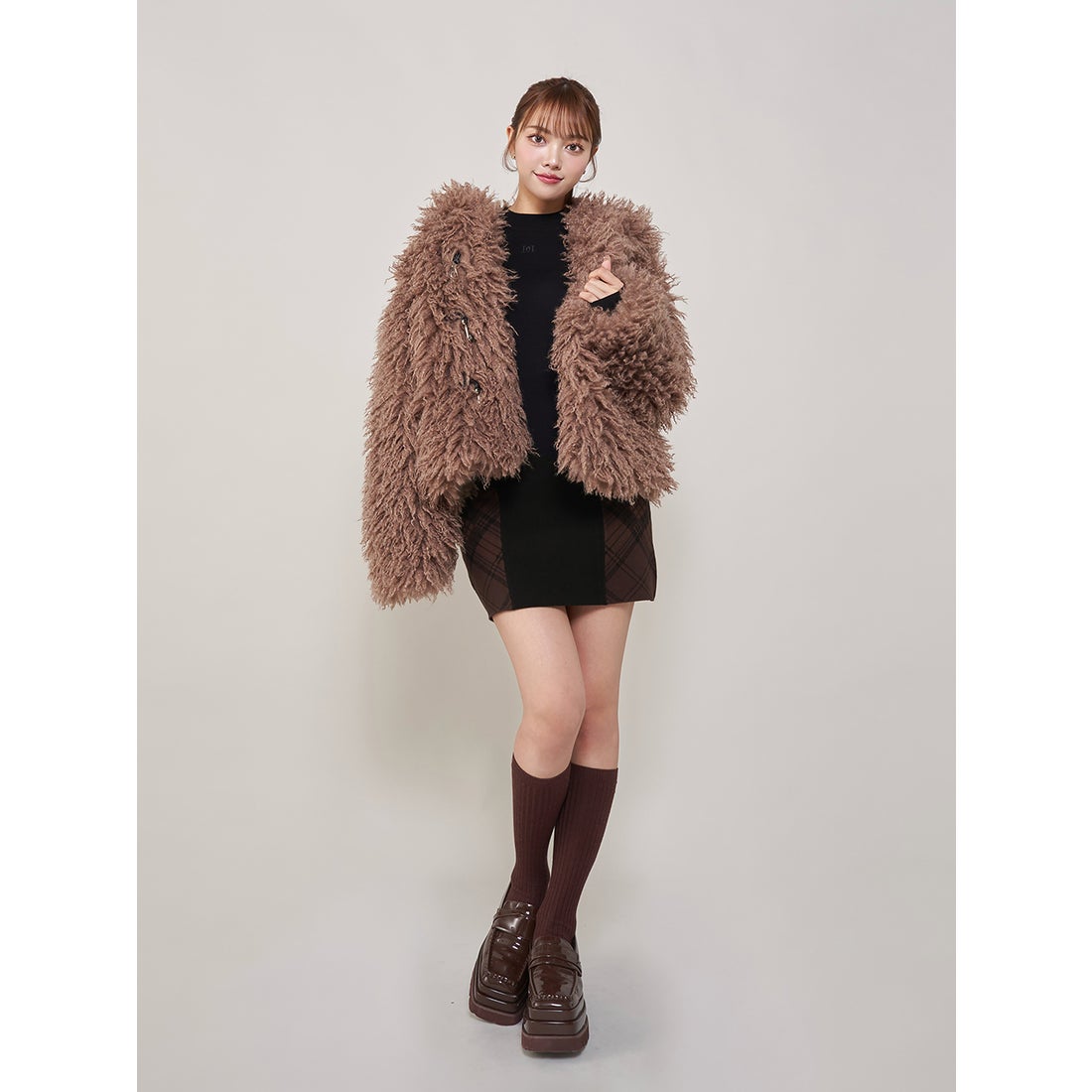 ダーリッチ Darich サイドチェックニットミニワンピース （ブラック