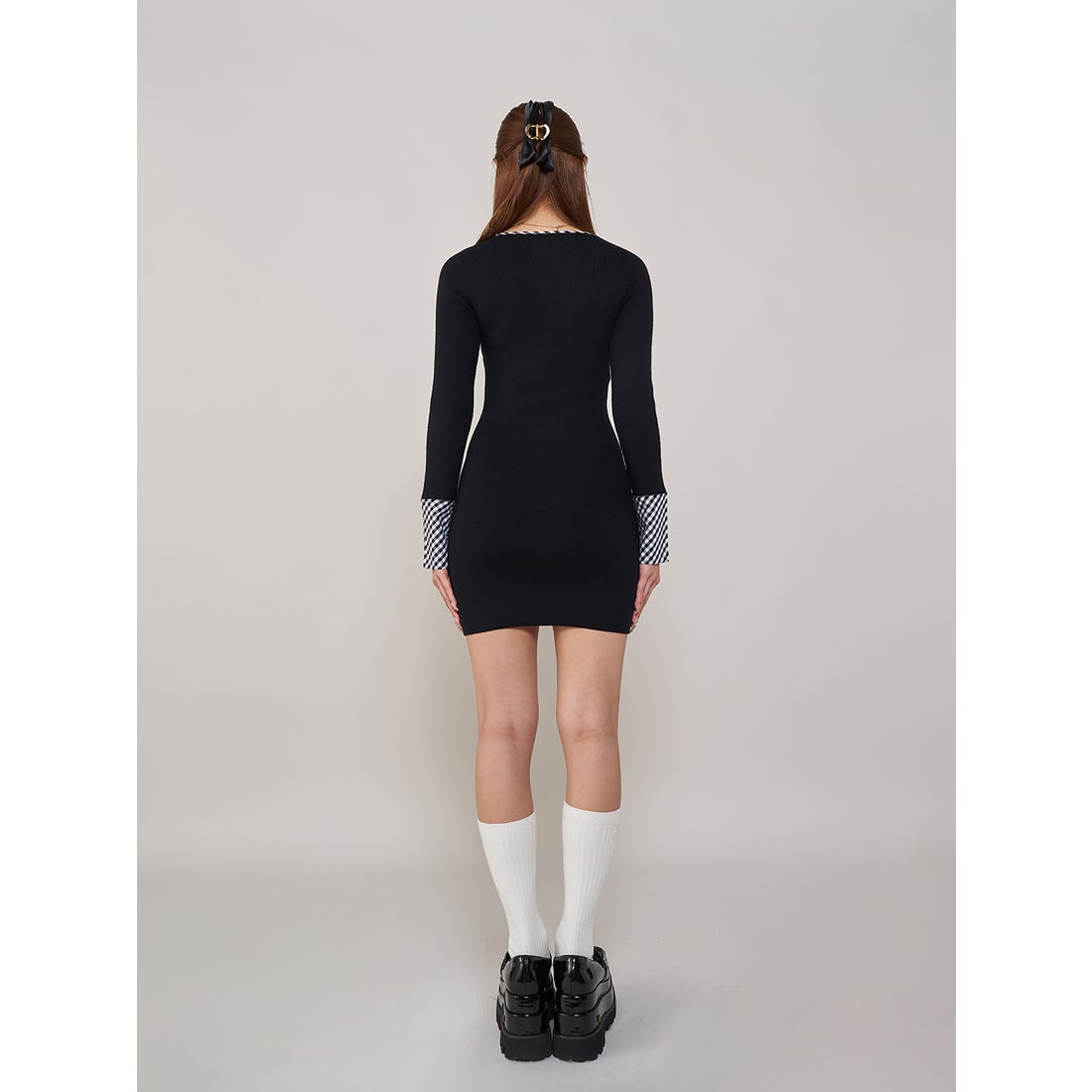 ダーリッチ Darich チェックリボンニットミニワンピース （ブラック