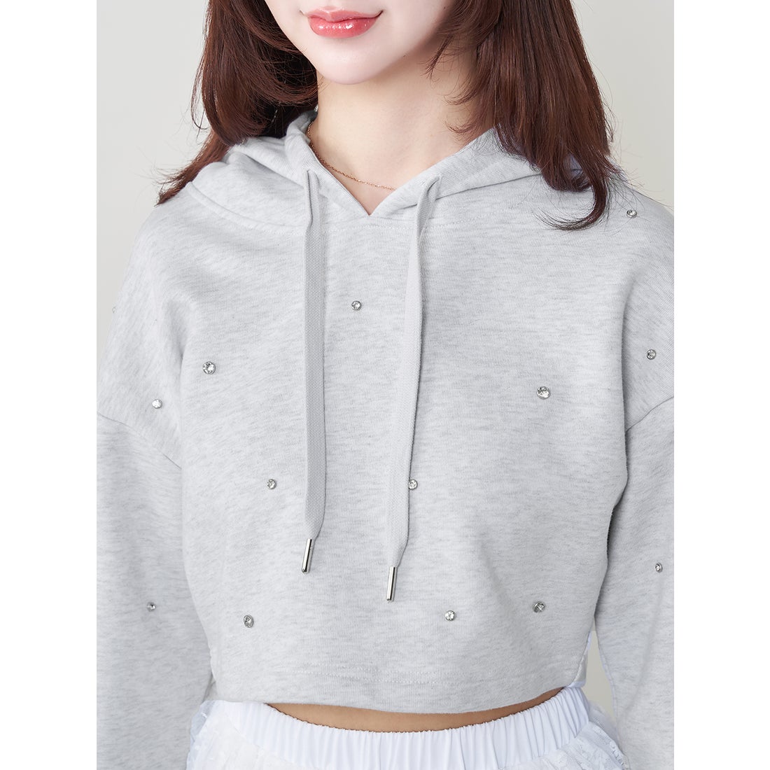 ダーリッチ Darich クロップドビジューフーディ （グレー