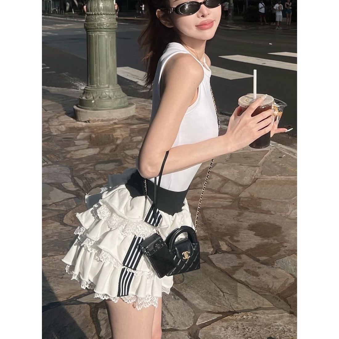 ダーリッチ Darich スポーティラインフリルミニスカート （ホワイト