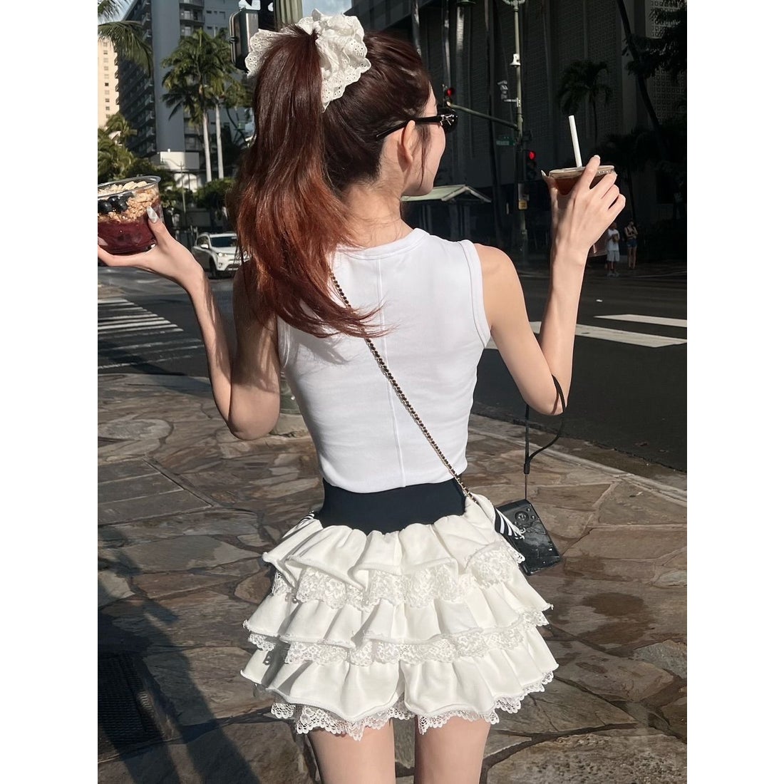 ダーリッチ Darich スポーティラインフリルミニスカート （ホワイト