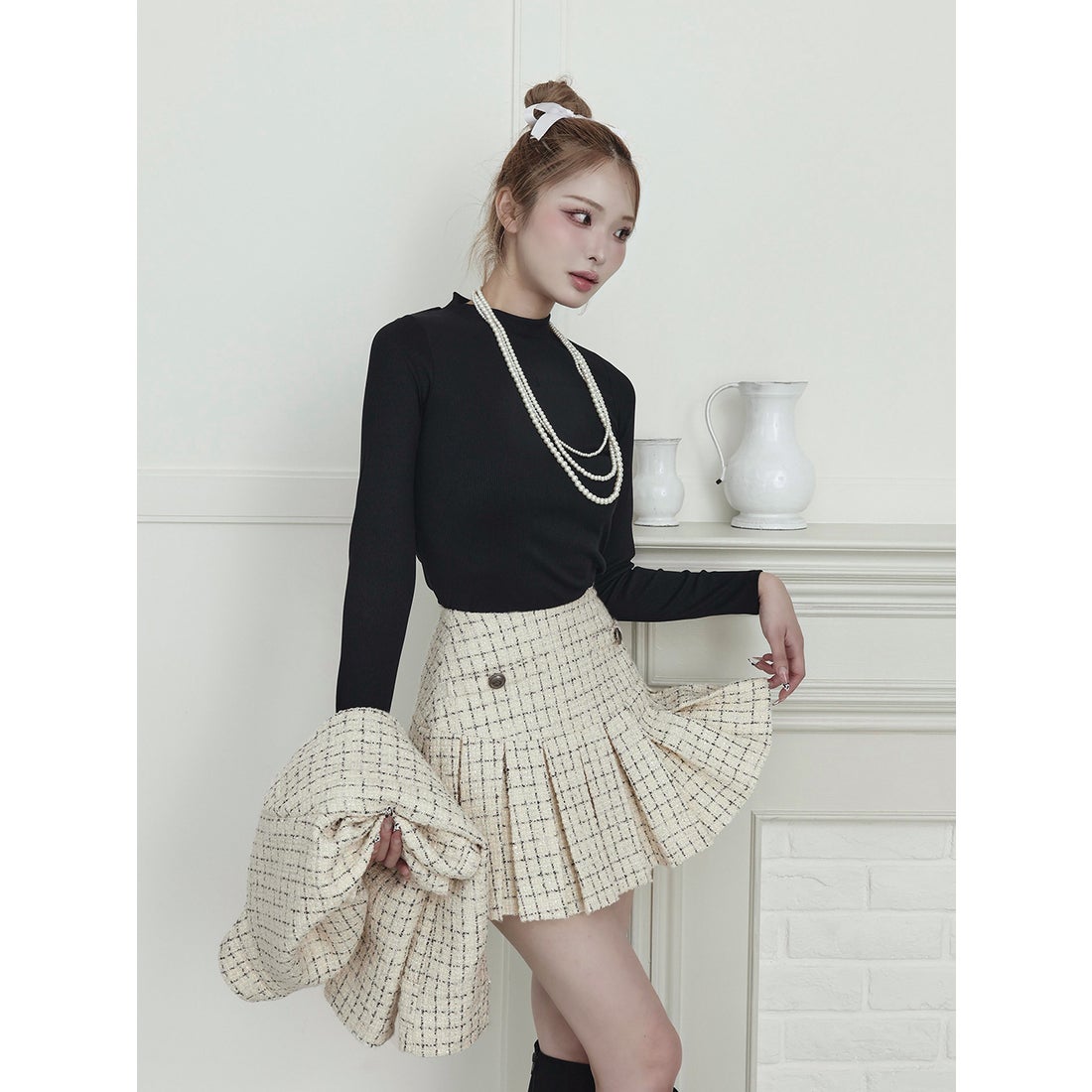 ダーリッチ Darich ツイードチェックプリーツミニスカート