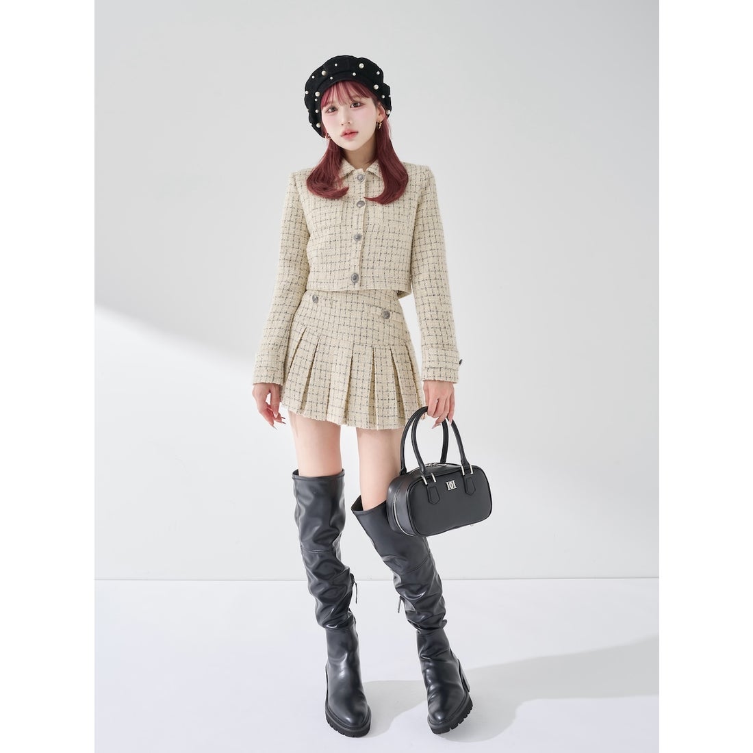 ダーリッチ Darich ツイードチェックプリーツミニスカート